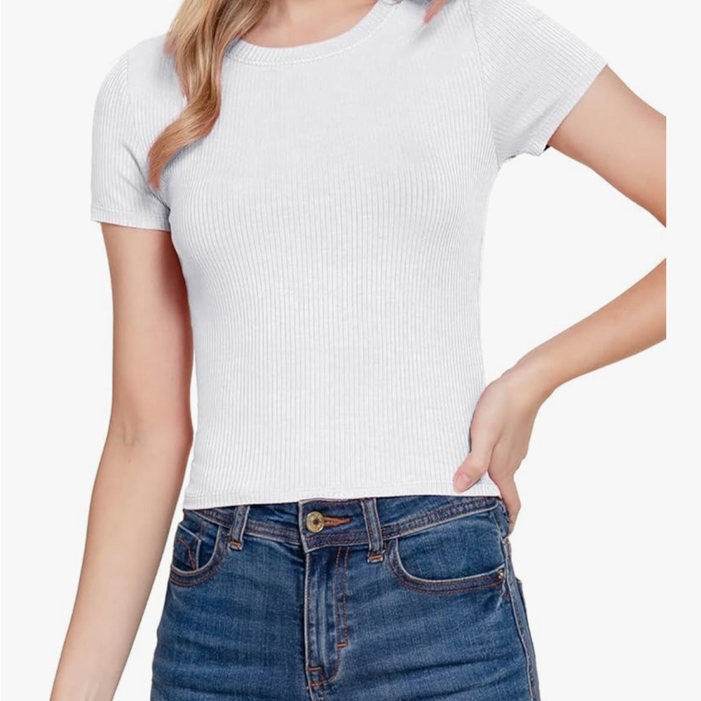 Pink Rose White Ribbed Tee